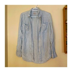 Blue and white striped button up